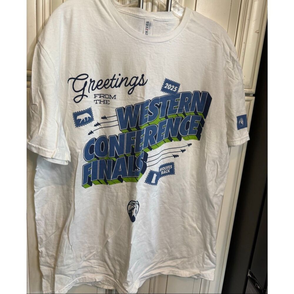 Jerzees Men's Timberwolves Western Conference Finals 2025 T-Shirt White Large